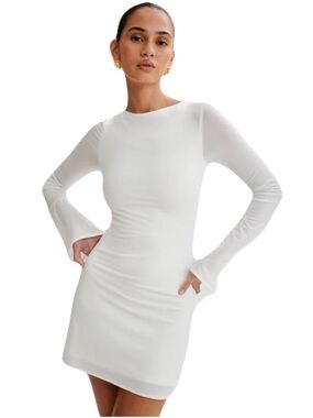 Meshki Tarna Slinky A-Line Long Sleeve Mini Dress in White, Women’s size Medium